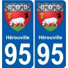 95 Hérouville escudo de armas de la etiqueta engomada de la placa de pegatinas de la ciudad