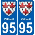95 Vétheuil escudo de armas de la etiqueta engomada de la placa de pegatinas de la ciudad