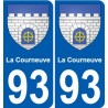 93 La Courneuve escudo de armas de la etiqueta engomada de la placa de pegatinas de la ciudad