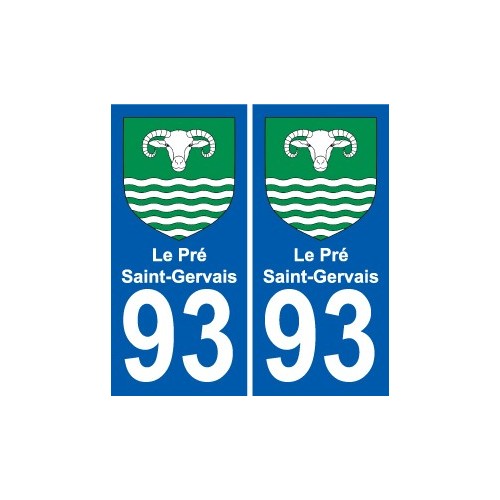 93 Le Pré-Saint-Gervais escudo de armas de la etiqueta engomada de la placa de pegatinas de la ciudad