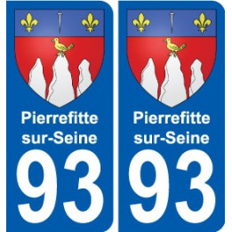 93 Pierrefitte-sur-Seine escudo de armas de la etiqueta engomada de la placa de pegatinas de la ciudad