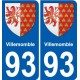 93 Villemomble escudo de armas de la etiqueta engomada de la placa de pegatinas de la ciudad