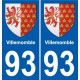 93 Villemomble escudo de armas de la etiqueta engomada de la placa de pegatinas de la ciudad