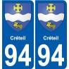 94 Creteil escudo de armas de la etiqueta engomada de la etiqueta engomada de la placa de matriculación de la ciudad