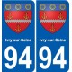 94 Ivry-sur-Seine escudo de armas de la etiqueta engomada de la etiqueta engomada de la placa de matriculación de la ciudad
