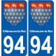 94 Villeneuve-le-Roi escudo de armas de la etiqueta engomada de la etiqueta engomada de la placa de matriculación de la ciudad