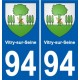 94 Vitry-sur-Seine escudo de armas de la etiqueta engomada de la etiqueta engomada de la placa de matriculación de la ciudad