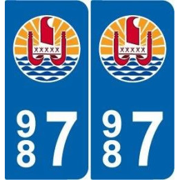 987 polinesia francesa escudo de armas de la etiqueta engomada de la placa