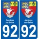 92 Asnières-sur-Seine escudo de armas de la etiqueta engomada de la placa de pegatinas de la ciudad