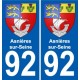 92 Asnières-sur-Seine escudo de armas de la etiqueta engomada de la placa de pegatinas de la ciudad