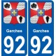 92 Garches escudo de armas de la etiqueta engomada de la placa de pegatinas de la ciudad