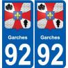 92 Garches escudo de armas de la etiqueta engomada de la placa de pegatinas de la ciudad