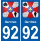 92 Garches escudo de armas de la etiqueta engomada de la placa de pegatinas de la ciudad