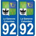 92 La Garenne-Colombes escudo de armas de la etiqueta engomada de la placa de pegatinas de la ciudad