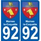 92 Marnes-la-Coquette escudo de armas de la etiqueta engomada de la placa de pegatinas de la ciudad