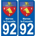 92 Marnes-la-Coquette escudo de armas de la etiqueta engomada de la placa de pegatinas de la ciudad