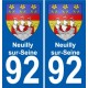 92 Neuilly-sur-Seine escudo de armas de la etiqueta engomada de la placa de pegatinas de la ciudad