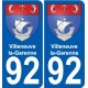 92 Villeneuve-la-Garenne escudo de armas de la etiqueta engomada de la placa de pegatinas de la ciudad
