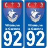 92 Villeneuve-la-Garenne escudo de armas de la etiqueta engomada de la placa de pegatinas de la ciudad