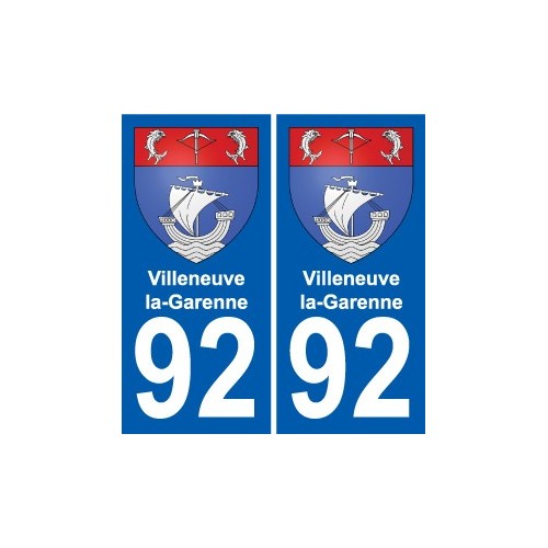 92 Villeneuve-la-Garenne escudo de armas de la etiqueta engomada de la placa de pegatinas de la ciudad