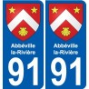 91 Abbéville-la-Rivière escudo de armas de la etiqueta engomada de la placa de pegatinas de la ciudad