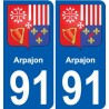 91 Arpajon coat of arms sticker plate stickers city