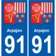 91 Arpajon coat of arms sticker plate stickers city
