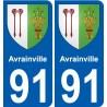 91 Avrainville escudo de armas de la etiqueta engomada de la placa de pegatinas de la ciudad