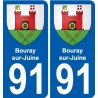 91 Bouray-sur-Juine escudo de armas de la etiqueta engomada de la placa de pegatinas de la ciudad