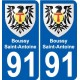 91 Boussy-Saint-Antoine escudo de armas de la etiqueta engomada de la placa de pegatinas de la ciudad