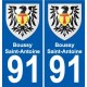 91 Boussy-Saint-Antoine escudo de armas de la etiqueta engomada de la placa de pegatinas de la ciudad