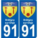 91 Brétigny-sur-Orge escudo de armas de la etiqueta engomada de la placa de pegatinas de la ciudad