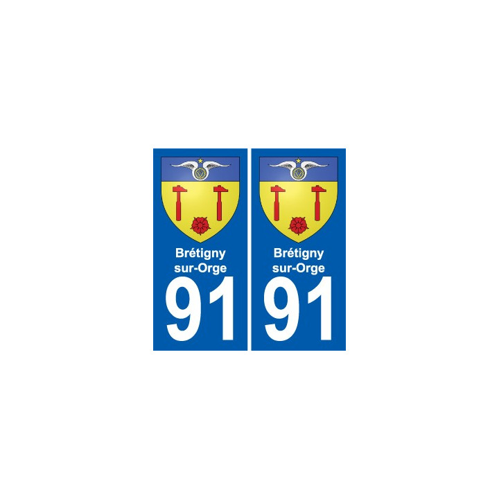 91 Brétigny-sur-Orge escudo de armas de la etiqueta engomada de la placa de pegatinas de la ciudad