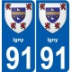 91 Igny coat of arms sticker plate stickers city