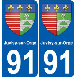 91 Juvisy-sur-Orge escudo de armas de la etiqueta engomada de la placa de pegatinas de la ciudad