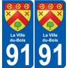 91 La Ville-du-Bois escudo de armas de la etiqueta engomada de la placa de pegatinas de la ciudad