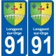 91 Longpont-sur-Orge escudo de armas de la etiqueta engomada de la placa de pegatinas de la ciudad
