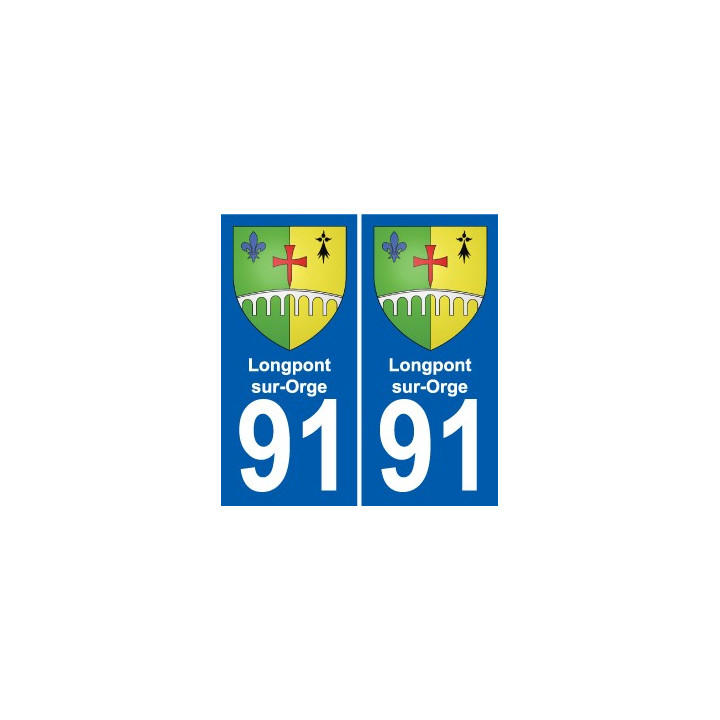 91 Longpont-sur-Orge escudo de armas de la etiqueta engomada de la placa de pegatinas de la ciudad