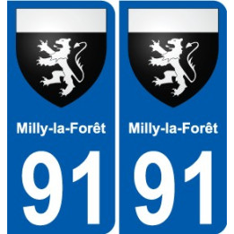 91 Milly-la-Forêt escudo de armas de la etiqueta engomada de la placa de pegatinas de la ciudad