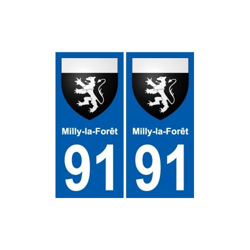 91 Milly-la-Forêt escudo de armas de la etiqueta engomada de la placa de pegatinas de la ciudad