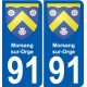 91 Morsang-sur-Orge escudo de armas de la etiqueta engomada de la placa de pegatinas de la ciudad