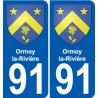 91 Ormoy-la-Rivière escudo de armas de la etiqueta engomada de la placa de pegatinas de la ciudad