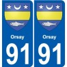 91 Orsay escudo de armas de la etiqueta engomada de la placa de pegatinas de la ciudad