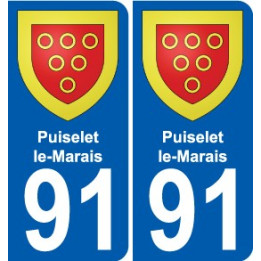 91 Puiselet-le-Marais escudo de armas de la etiqueta engomada de la placa de pegatinas de la ciudad