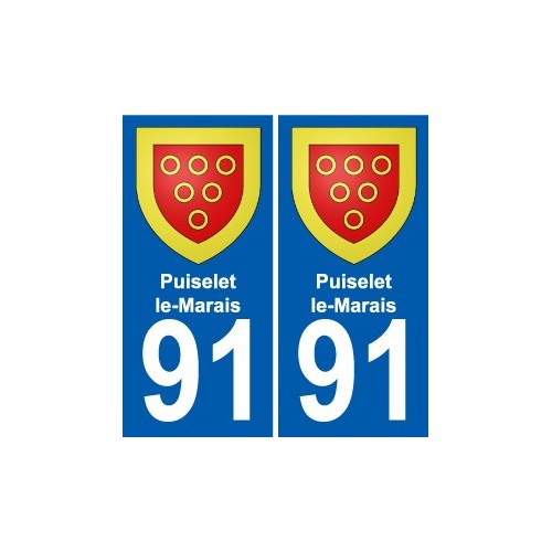 91 Puiselet-le-Marais escudo de armas de la etiqueta engomada de la placa de pegatinas de la ciudad