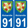 91 Richarville escudo de armas de la etiqueta engomada de la placa de pegatinas de la ciudad