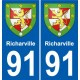 91 Richarville blason autocollant plaque stickers ville