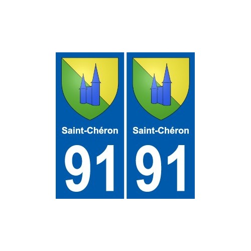 91 Saint-Chéron escudo de armas de la etiqueta engomada de la placa de pegatinas de la ciudad