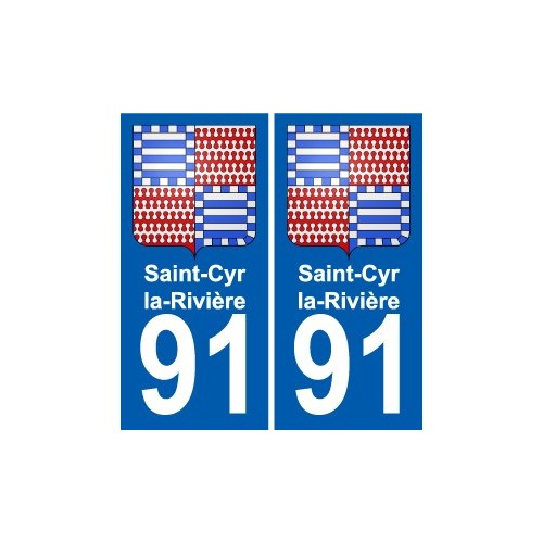91 Saint-Cyr-la-Rivière escudo de armas de la etiqueta engomada de la placa de pegatinas de la ciudad