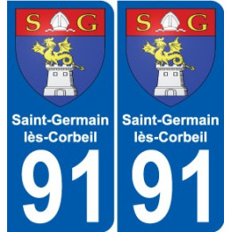 91 Saint-Germain-lès-Corbeil escudo de armas de la etiqueta engomada de la placa de pegatinas de la ciudad